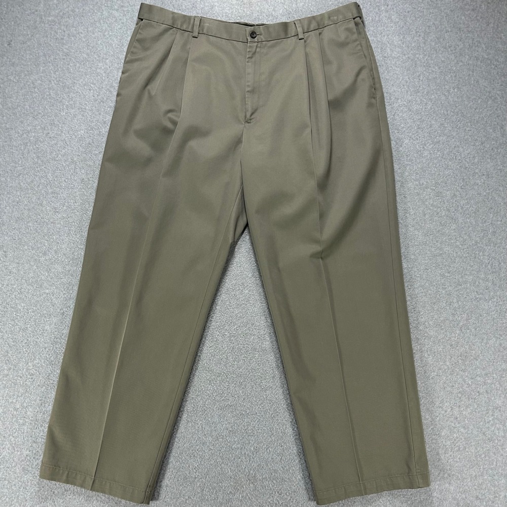 Haggar Dress Pants Pleated Mens 42x30 Olive Green Business Casual Classic